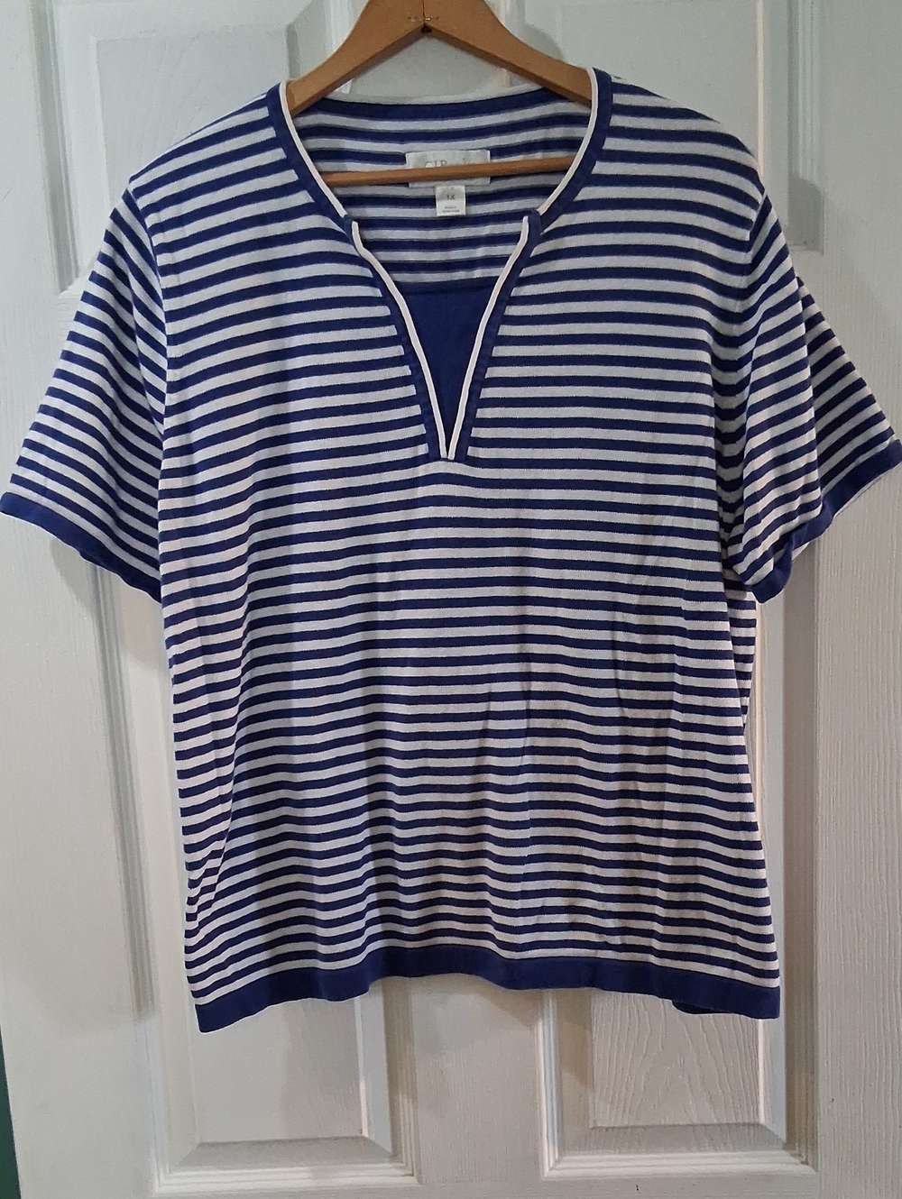 CJ Banks Striped Blue and White Women’s Short Sleeve Top